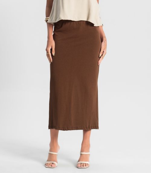 Saia Feminina Midi Malhão Marrom
