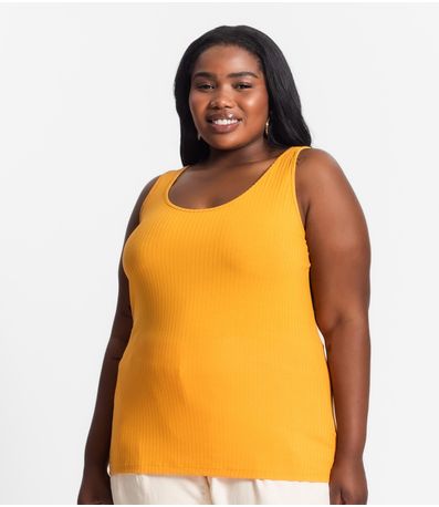 Regata Plus Size Em Ribana Canelada Secret Glam Amarelo