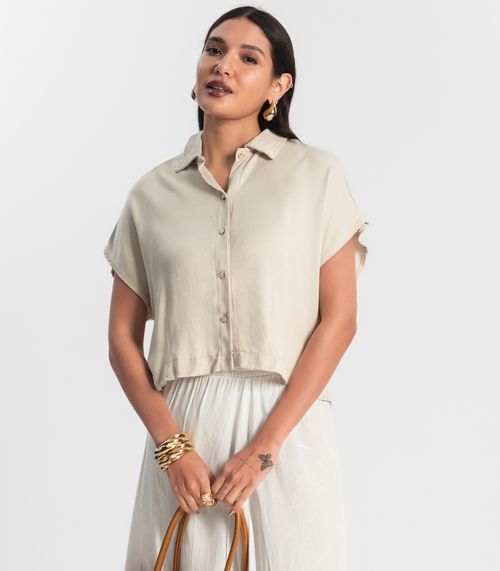 Camisa Feminina Botão de Viscose Bege