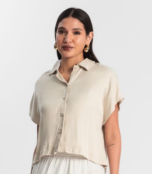 Camisa Feminina Botão de Viscose Bege