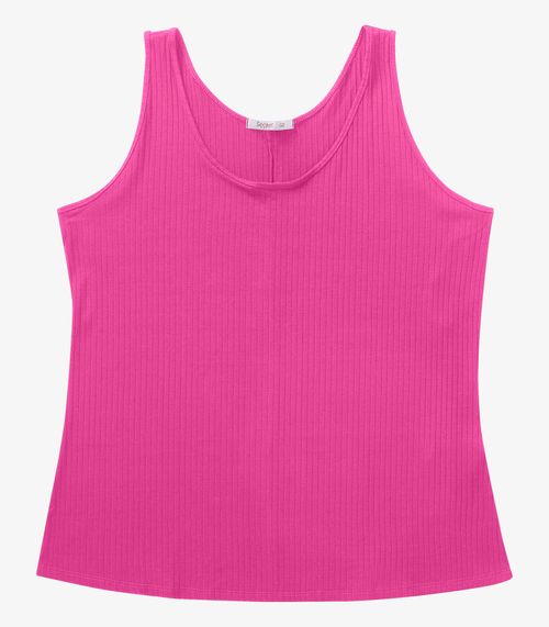 Regata Plus Size Em Ribana Canelada Secret Glam Rosa