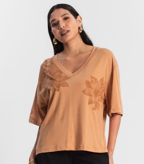 T- Shirt Feminina Meia Malha Rovitex Marrom