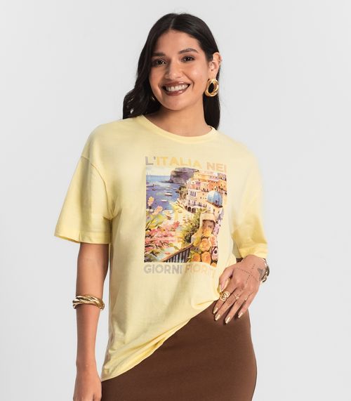 Camiseta Feminina T-Shirt Meia Malha Amarelo