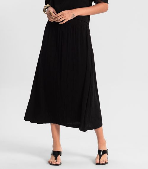 Saia Midi Viscose Maquinetada Preto