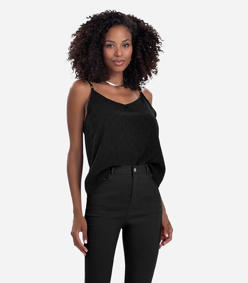 Blusa de Alça Regulável em Air Flow Poá Rovitex Preto