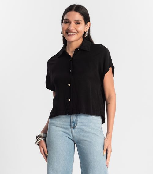 Camisa Feminina Botão de Viscose Preto