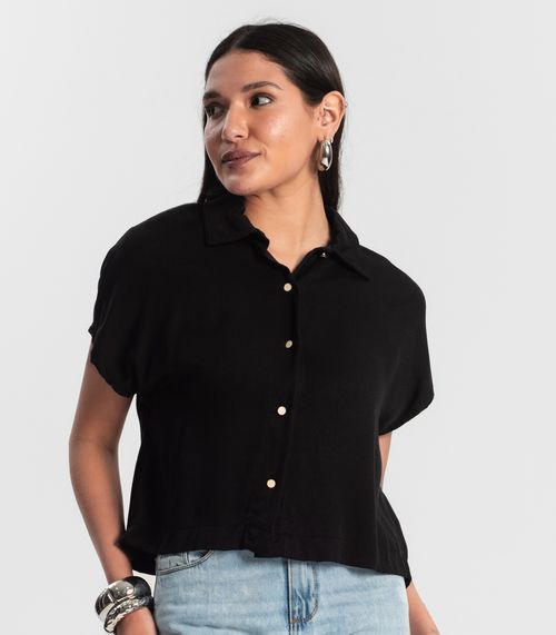 Camisa Feminina Botão de Viscose Preto
