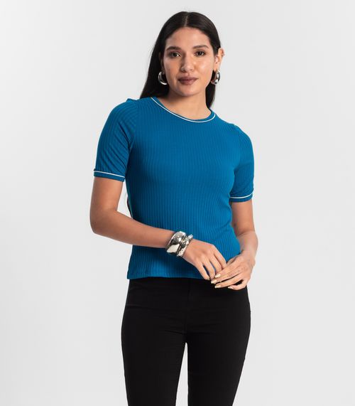 Blusa Feminina Ribana Canelada Azul