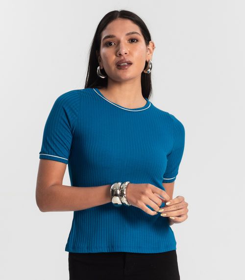 Blusa Feminina Ribana Canelada Azul