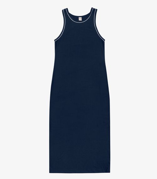 Vestido Midi sem Manga Ribana Canelada Azul
