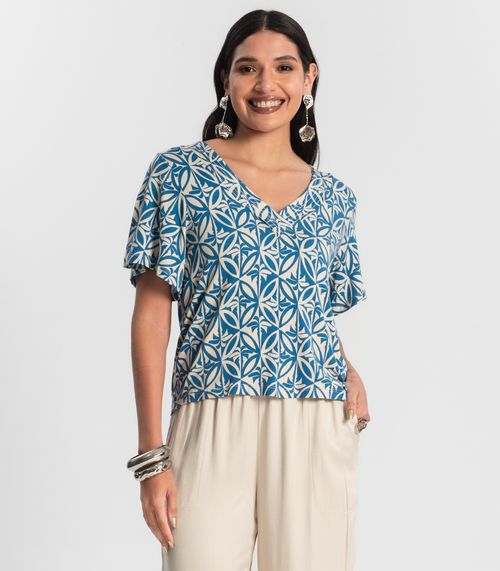Blusa Feminina Estampada Godê Azul