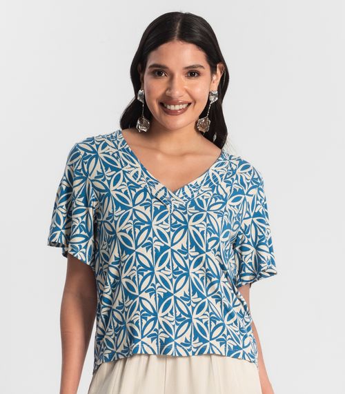 Blusa Feminina Estampada Godê Azul