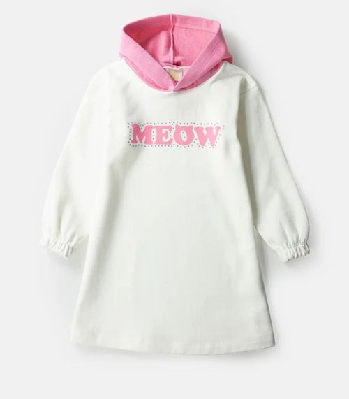 Vestido Infantil Manga Longa Com Capuz Laluna Branco