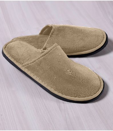Pantufa Masculina Em Plush Bene Casa Bege