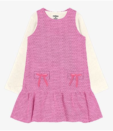 Conjunto Vestido Com Blusa em Tweed Trick Nick Rosa