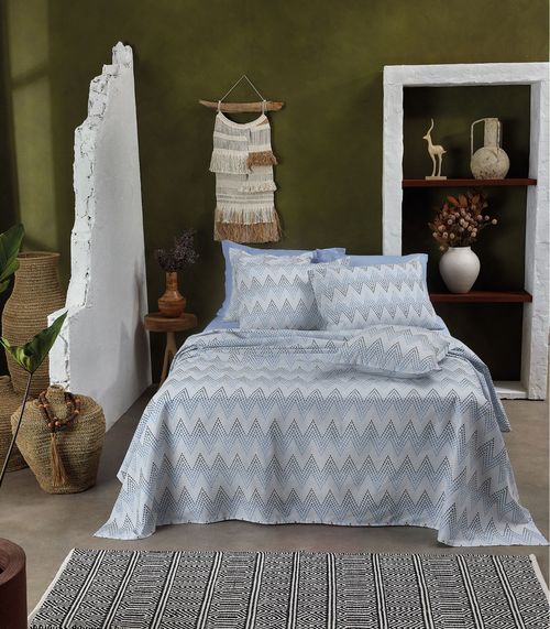 Jogo De Cama Classic Queen 4 Peças Teka Azul
