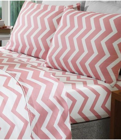 Jogo De Cama Chevron solteiro Lar E Lazer Rosa