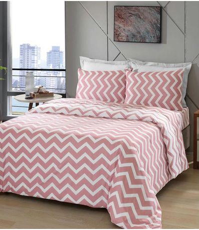 Jogo De Cama Chevron Casal Lar E Lazer Rosa