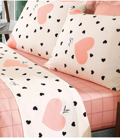 Jogo De Cama Coração Casal Lar E Lazer Bege