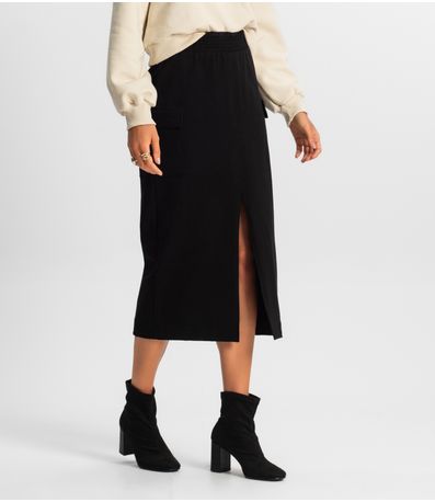 Saia Midi Cargo Feminino Rovitex Preto