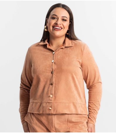Casaco Plus Size Feminino Em Suede Secret Glam Marrom
