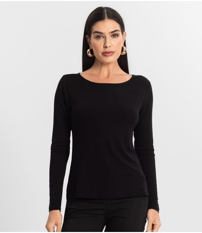 Blusa Feminina Manga Longa Gola Alta Rovitex Preto