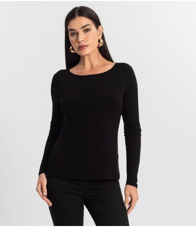 Blusa Feminina Manga Longa Gola Alta Rovitex Preto