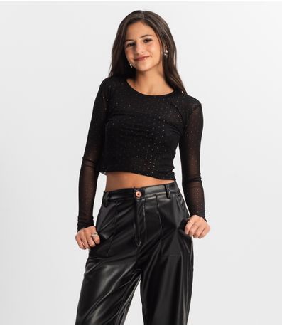 Blusa Juvenil Com Sobreposição Minty Preto