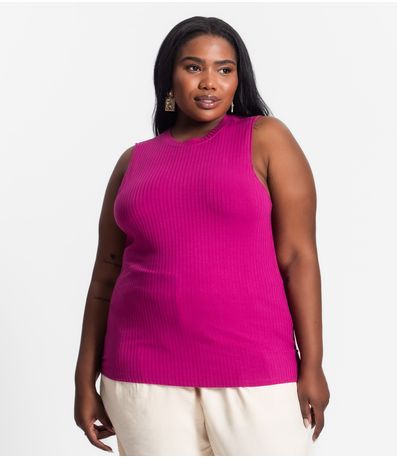 Regata Plus Size Em Ribana Canelada Secret Glam Roxo