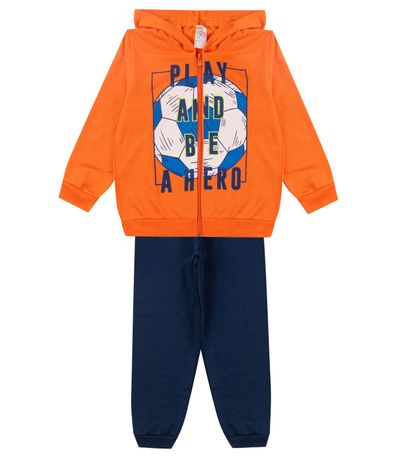 Conjunto De Moletom Infantil Com Capuz Kappes Laranja