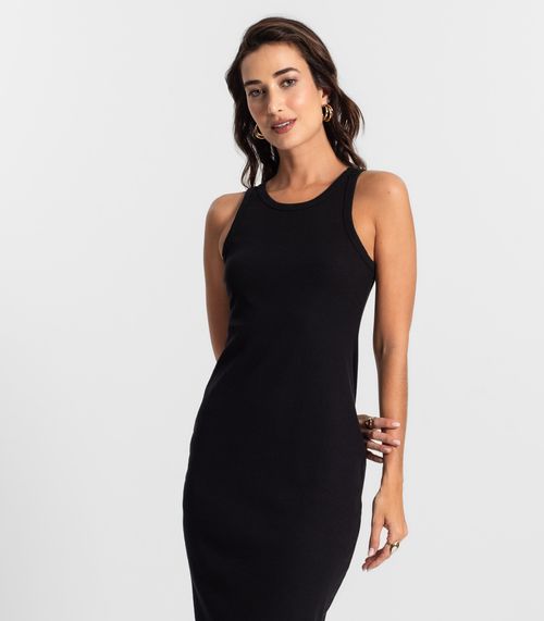 Vestido Midi Feminino De Ribana KO Preto