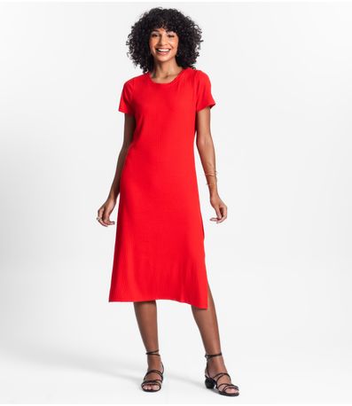 Vestido Midi Ribana Canelada Básico Rovitex Laranja