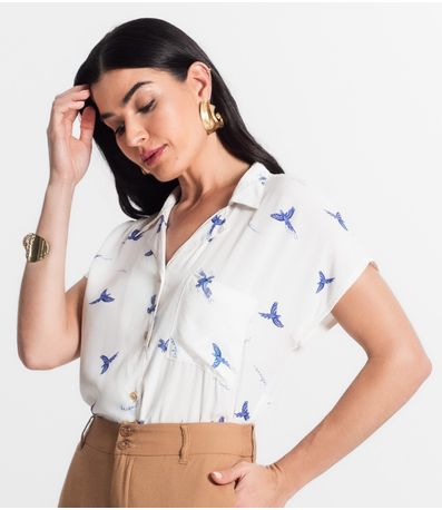 Camisa Feminina Manga Curta Viscose Select Azul