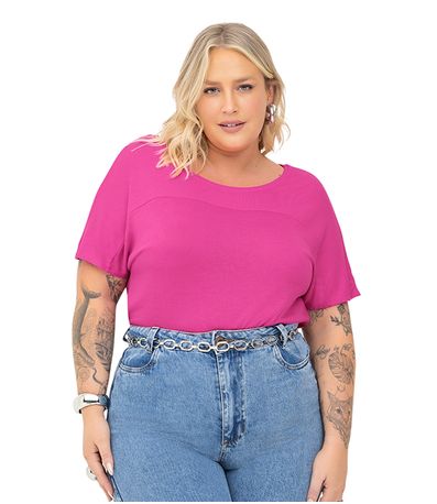 Blusa Visco Tricot Plus Size Secret Glam Rosa