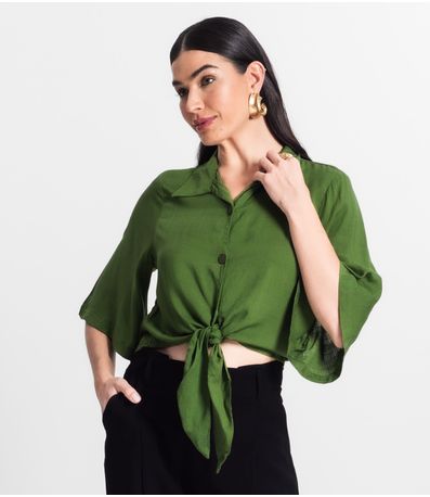 Camisa Feminina Cropped Com Amarração Select Verde