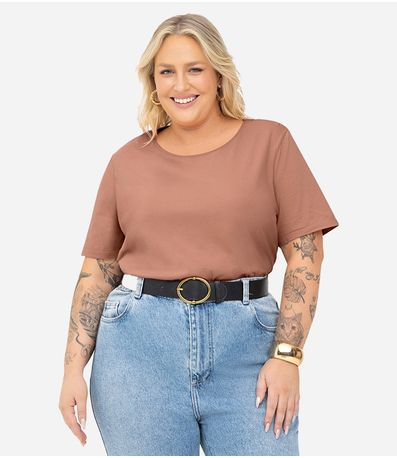 Blusa Básica Plus Size Secret Glam Marrom