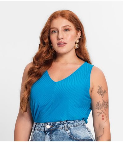 Regata Feminina Plus Size Secret Glam Azul