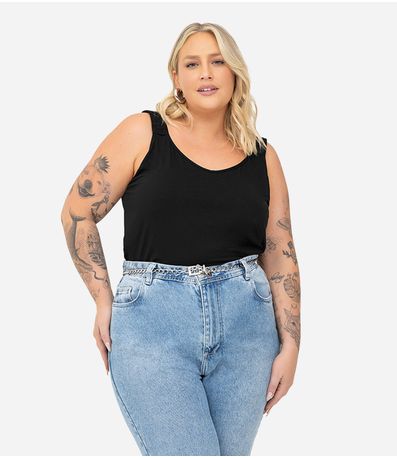 Blusa De Alça Feminina Plus Size Secret Glam Preto