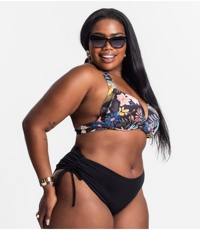 Top Biquíni Estampado Com Bojo Plus Size Uni Femme Preto