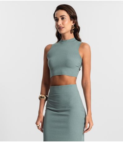 Conjunto Feminino Saia Midi E Cropped KO Azul