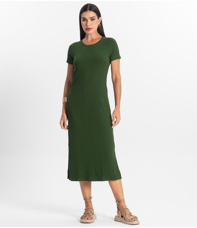 Vestido Midi Ribana Canelada Básico Rovitex Verde