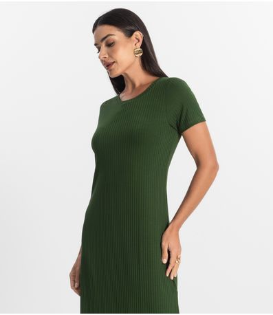 Vestido Midi Ribana Canelada Básico Rovitex Verde
