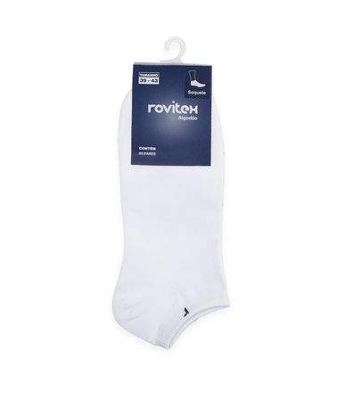Meia Masculina Em Algodão Kit Com 3 Pares Rovitex Branco