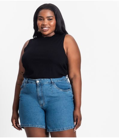 Regata Plus Size Em Ribana Canelada Secret Glam Preto