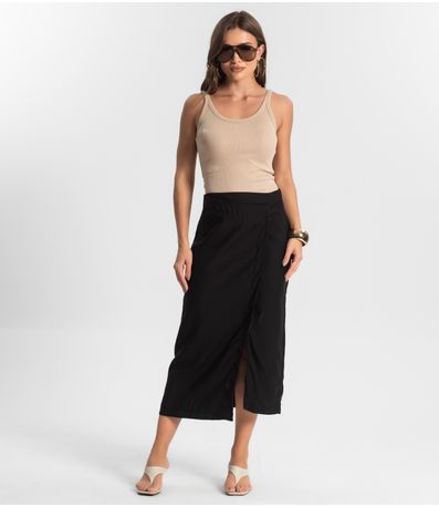 Saia Midi Com Fenda Endless Preto