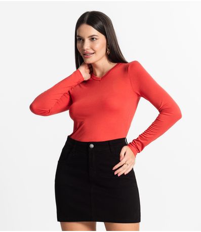Blusa Manga Longa Decote V Básica Select Laranja