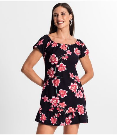 Vestido Feminino Ciganinha Estampado Curto Use Up Preto