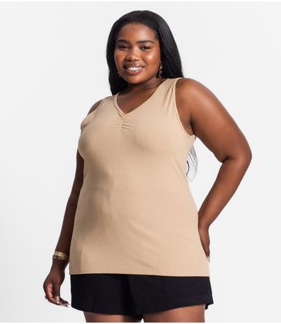 Regata Plus Size Em Ribana Canelada Secret Glam Marrom