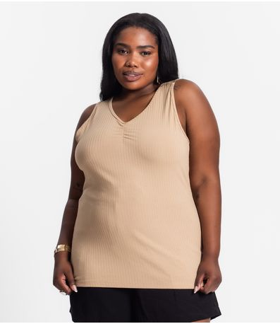 Regata Plus Size Em Ribana Canelada Secret Glam Marrom