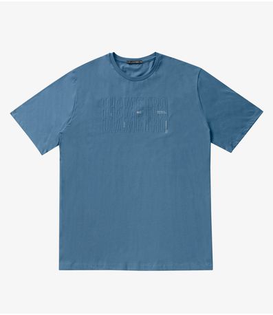 Camiseta Masculina Plus Size Meia Malha Diametro Azul
